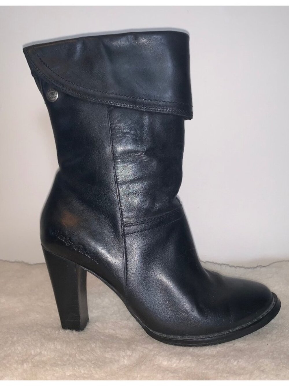 Harley Davidson Black Heeled Leather Boots 5.5
